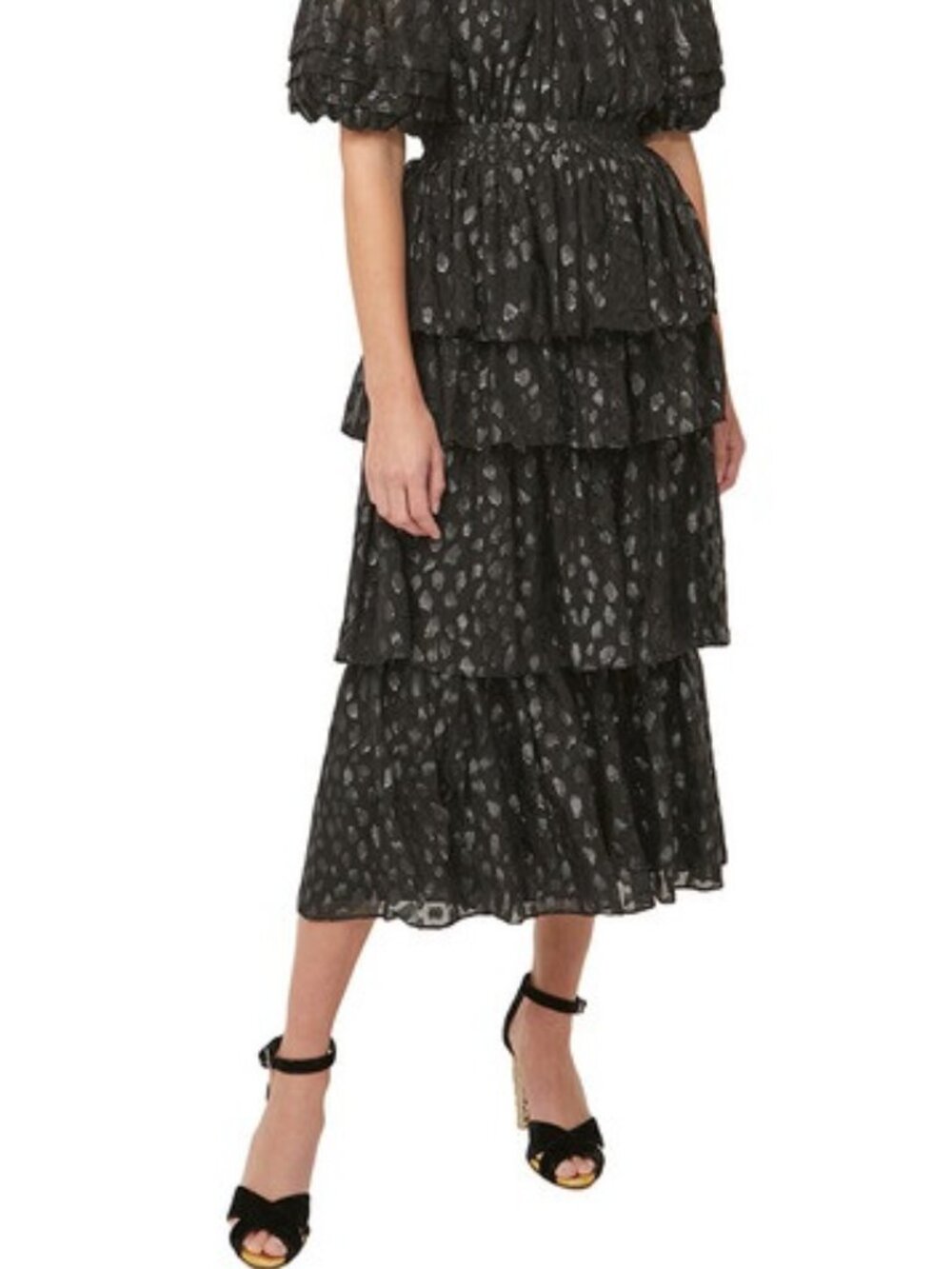 RARE NWT $409 RHODE LULU TIERED MIDI SKIRT IN BLACK METALLIC SIZE S